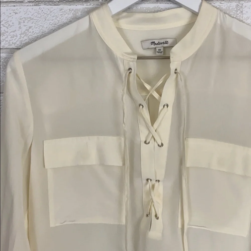 Madewell Silk Lace Up Blouse in Ivory Off-White - Picture 15 of 16